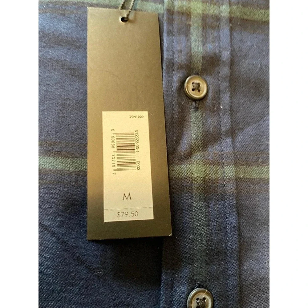 Banana Republic Shirt BR Men Large Plaid New Tags Medium Navy Lux Untucked s54
